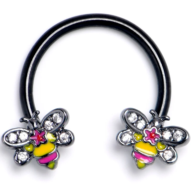 Women's Earrings – Elegant Designs for Every Personality--16 Gauge 3/8 Clear CZ Gem Black Bright Bee Beauty Horseshoe Women's Earrings – Elegant Designs for Every Personality--16 Gauge 3/8 Clear CZ Gem Black Bright Bee Beauty Horseshoe
