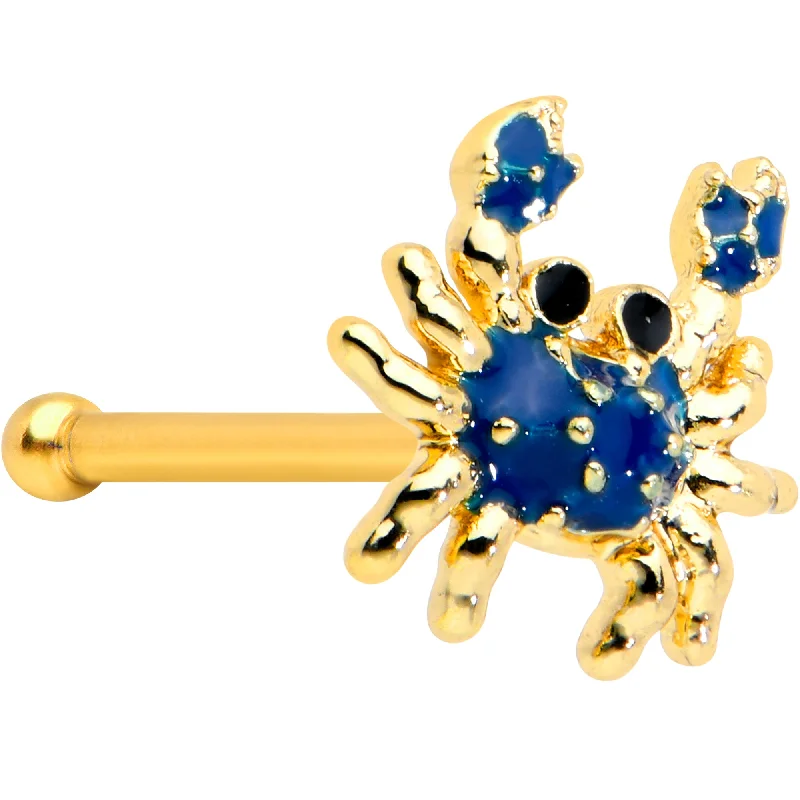 Trendy Gold Nose Rings -20 Gauge 1/4 Black Gem Gold Tone Blue Crab Nautical Nose Bone Trendy Gold Nose Rings -20 Gauge 1/4 Black Gem Gold Tone Blue Crab Nautical Nose Bone