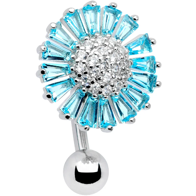 Trendy Belly Rings for Bold Fashionistas -Aqua Clear CZ Gem Sunflower Reversible Belly Ring Trendy Belly Rings for Bold Fashionistas -Aqua Clear CZ Gem Sunflower Reversible Belly Ring