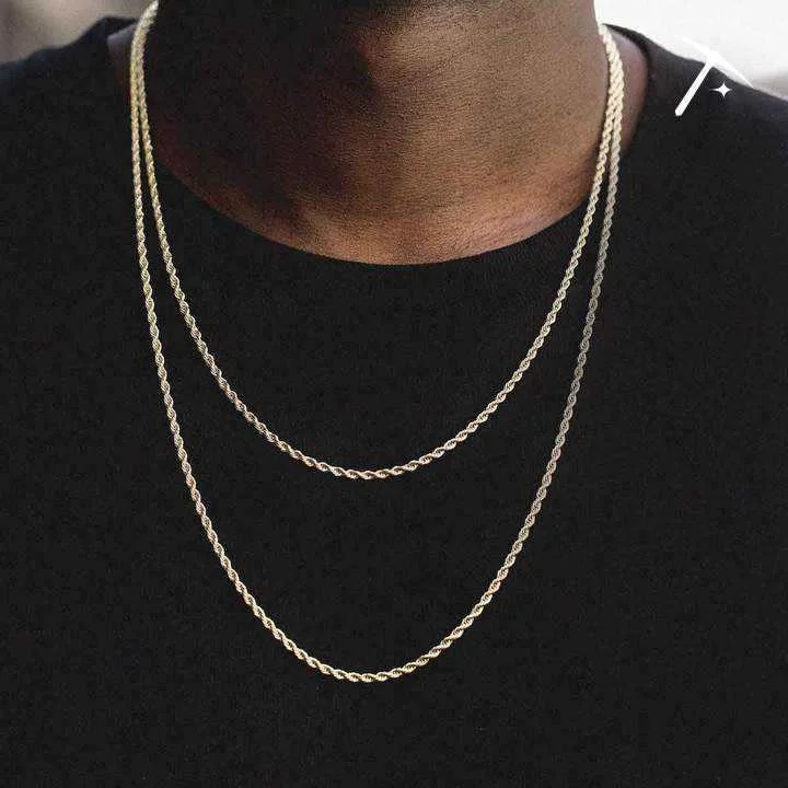 Exclusive Men's Necklaces & Pendants for the Modern Gentleman-18k Vermeil Rope Chain - 2mm Exclusive Men's Necklaces & Pendants for the Modern Gentleman-18k Vermeil Rope Chain - 2mm