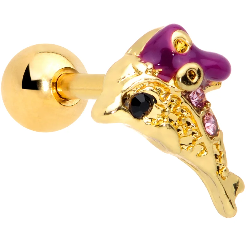 Women's Earrings – Elegant Designs for Every Personality--16 Gauge 1/4 Purple Gem Gold Tone Dainty Dolphin Cartilage Tragus Women's Earrings – Elegant Designs for Every Personality--16 Gauge 1/4 Purple Gem Gold Tone Dainty Dolphin Cartilage Tragus