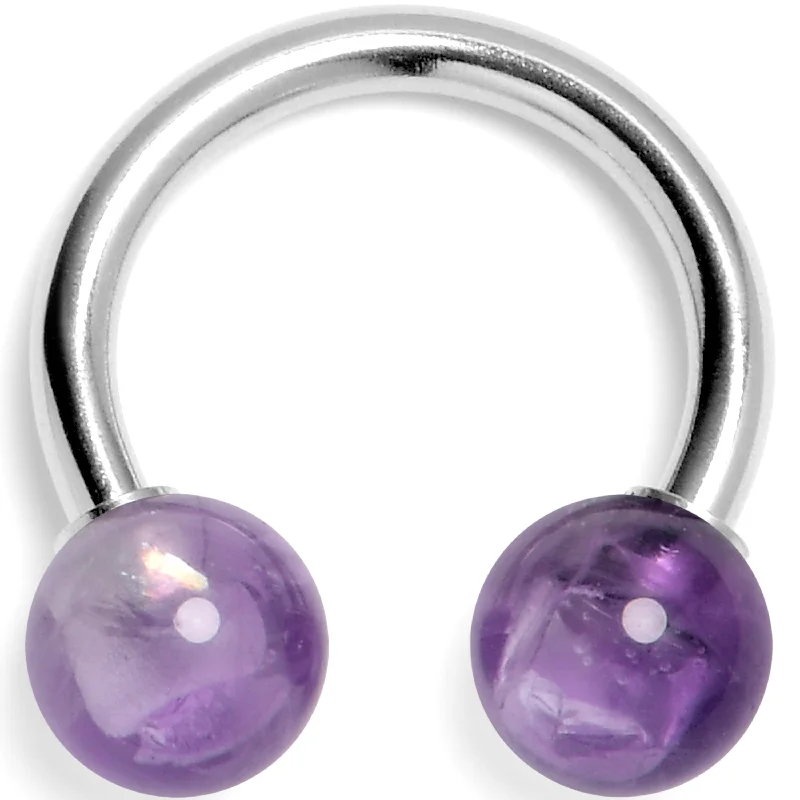 Lip Rings with Gemstone Accents14 Gauge 3/8 Amethyst Natural Stone Horseshoe Circular Barbell