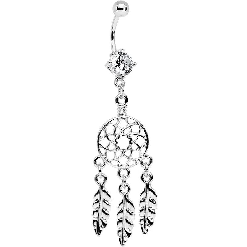 Comfortable Belly Rings for Trendy Looks -Clear CZ Stainless Steel Dreamcatcher Dangle Belly Ring Comfortable Belly Rings for Trendy Looks -Clear CZ Stainless Steel Dreamcatcher Dangle Belly Ring