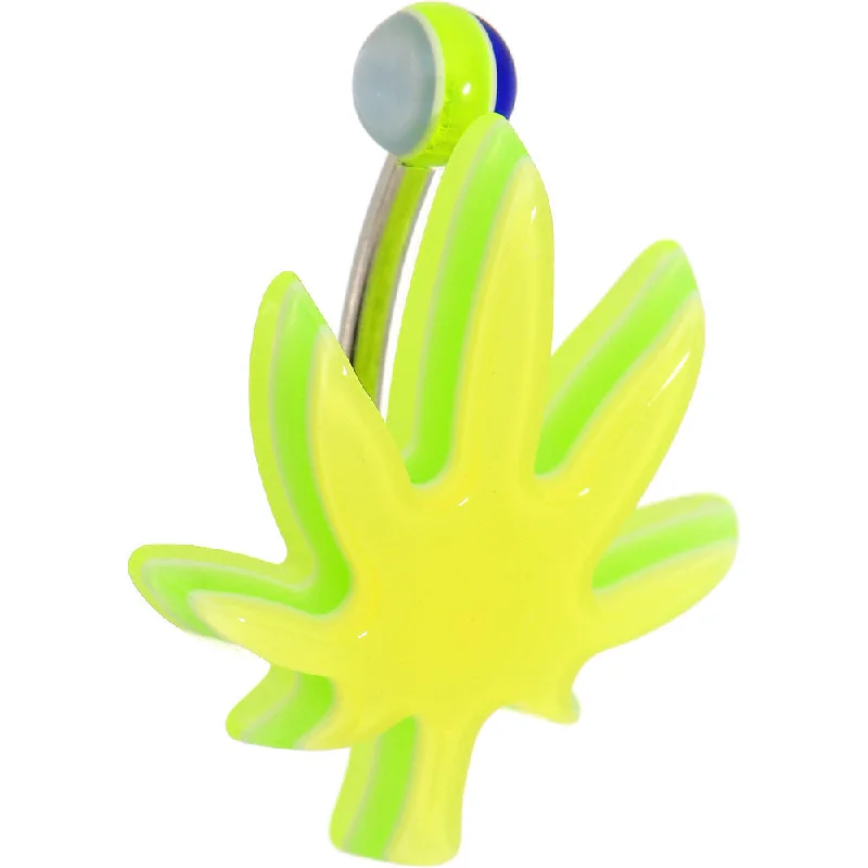 Designer Belly Rings with Polished Design -Yellow Acrylic Multi Layered Ganja Leaf Belly Ring Designer Belly Rings with Polished Design -Yellow Acrylic Multi Layered Ganja Leaf Belly Ring