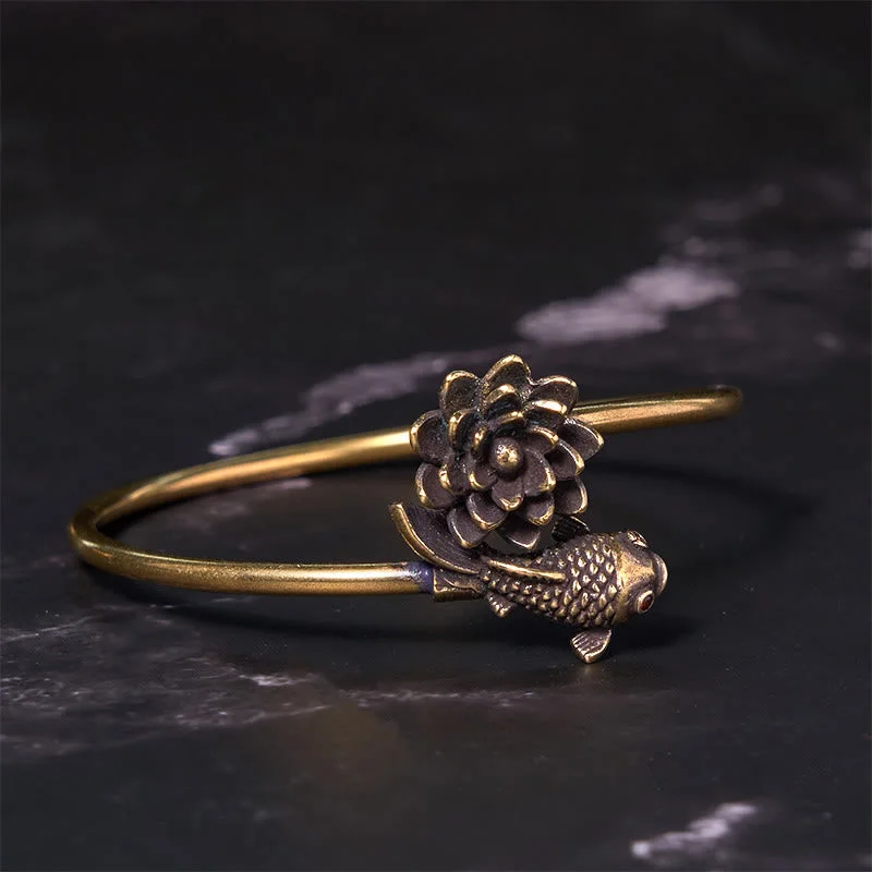 Leather Bracelets with Metal Accents for Men-Buddha Stones Lotus Flower Koi Fish Copper Brass Enlightenment Luck Bracelet Bangle Leather Bracelets with Metal Accents for Men-Buddha Stones Lotus Flower Koi Fish Copper Brass Enlightenment Luck Bracelet Bangle