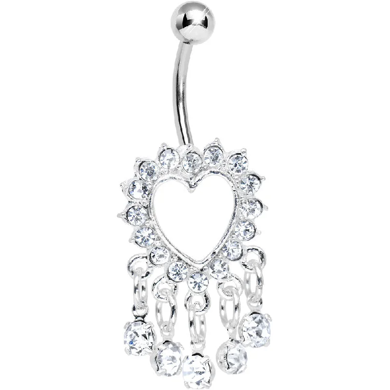 Customizable Belly Rings with Personal Touch -Crystalline Gem Super Sparkle Drops and Hollow Heart Dangle Belly Ring Customizable Belly Rings with Personal Touch -Crystalline Gem Super Sparkle Drops and Hollow Heart Dangle Belly Ring