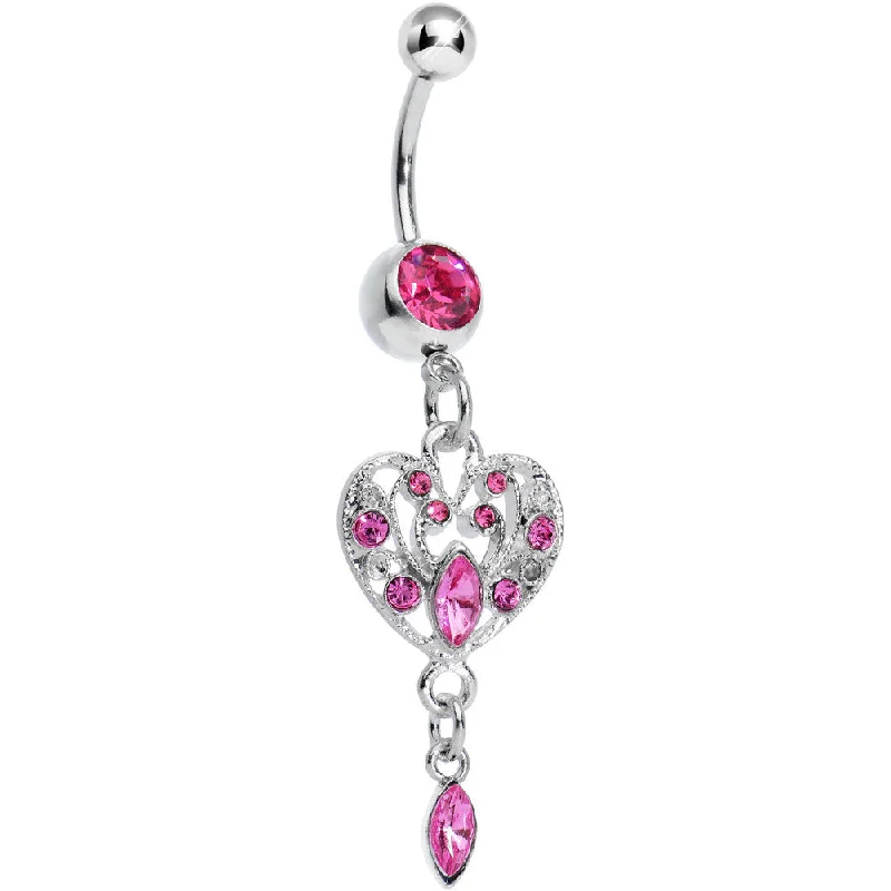 Stunning Belly Rings for Bold Fashion Choices -Pink Gem Majestic Marquise Heart Dangle Belly Ring Stunning Belly Rings for Bold Fashion Choices -Pink Gem Majestic Marquise Heart Dangle Belly Ring