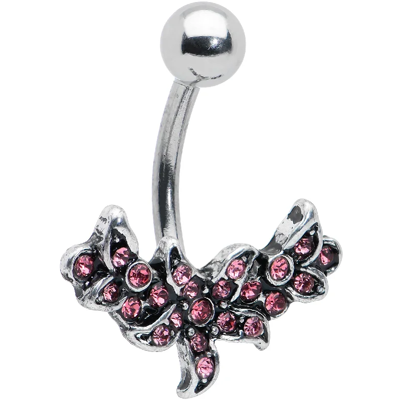 Gorgeous Belly Rings for Stunning Style -Pink Gem Flower Garland Belly Ring