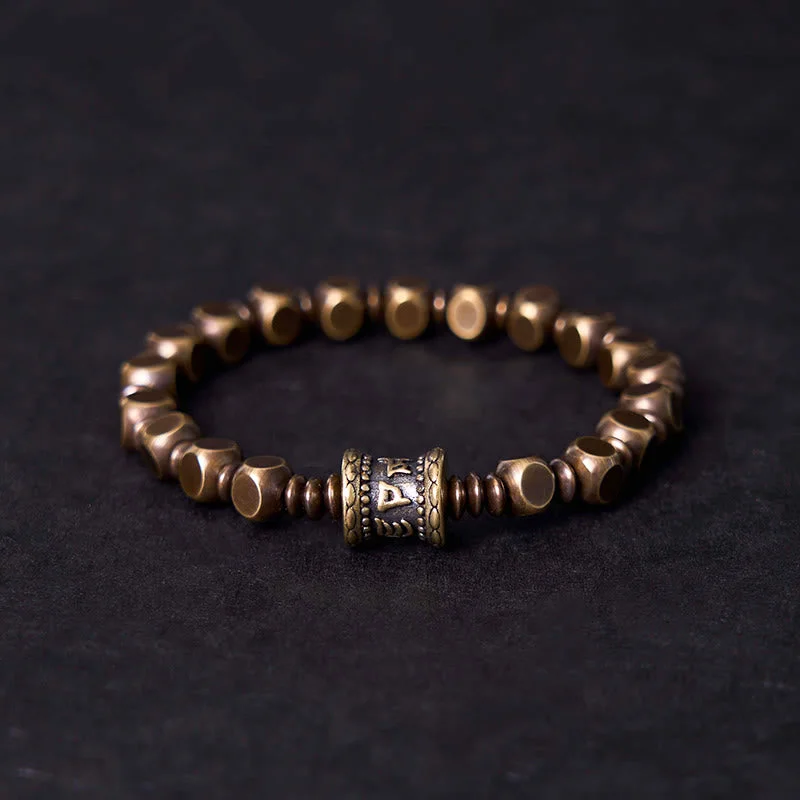 Men's Bracelets with Natural Gemstones-Buddha Stones Tibetan Om Mani Padme Hum Carved Copper Brass Amulet Focus Bracelet Men's Bracelets with Natural Gemstones-Buddha Stones Tibetan Om Mani Padme Hum Carved Copper Brass Amulet Focus Bracelet