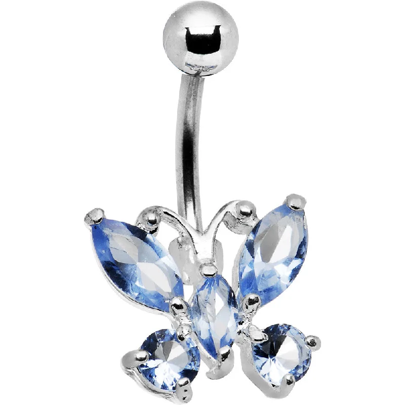 Gold Belly Rings for a Touch of Luxury -Solar Blue Cubic Zirconia BRILLIANT BUTTERFLY Belly Ring Gold Belly Rings for a Touch of Luxury -Solar Blue Cubic Zirconia BRILLIANT BUTTERFLY Belly Ring