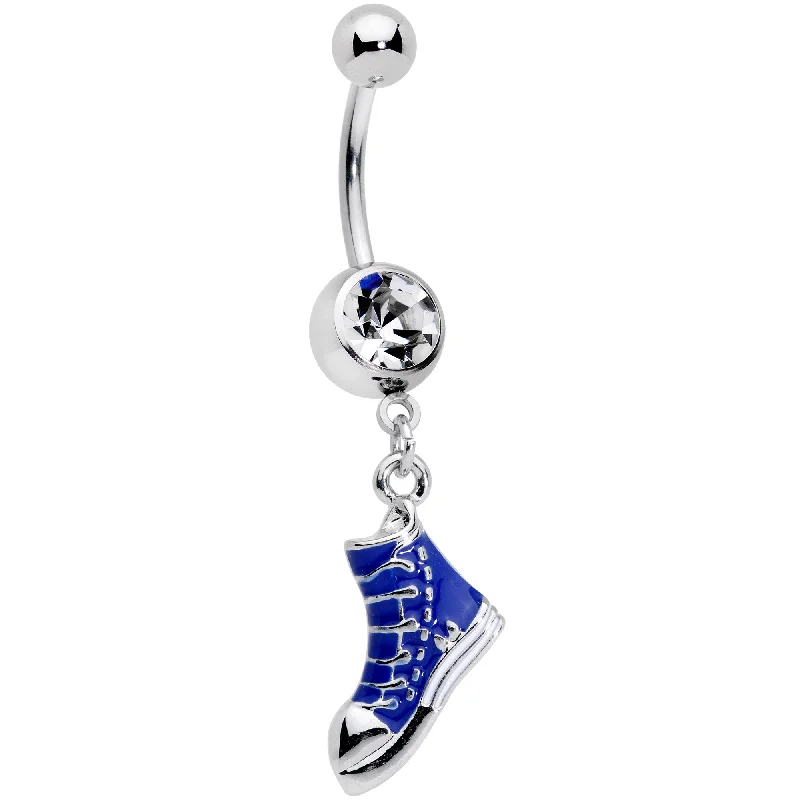 Stylish Belly Rings for Elegant Women -Clear Gem Blue High Top Sneaker Dangle Belly Ring Stylish Belly Rings for Elegant Women -Clear Gem Blue High Top Sneaker Dangle Belly Ring
