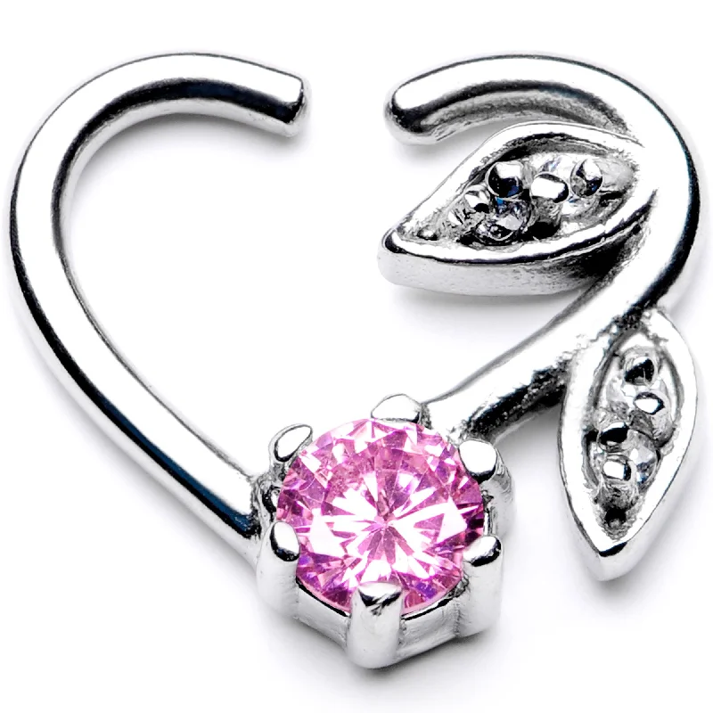 Women's Earrings – Elegant Designs for Every Personality--16 Gauge 3/8 Pink CZ Gem A Rose Flower is a Rose Flower Left Heart Closure Ring