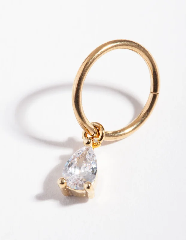 Comfortable Belly Rings with Adjustable Design -Surgical Steel Gold Pear Belly Ring