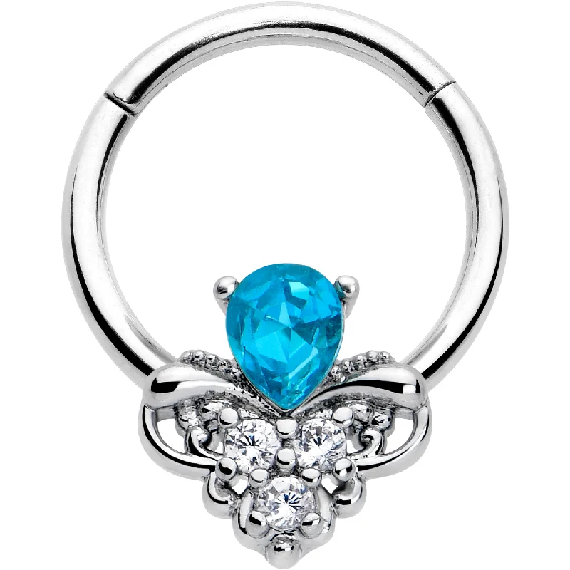 Nose Rings with Adjustable Size -16 Gauge 3/8 Blue Gem Style Simplicity Hinged Segment Ring Nose Rings with Adjustable Size -16 Gauge 3/8 Blue Gem Style Simplicity Hinged Segment Ring
