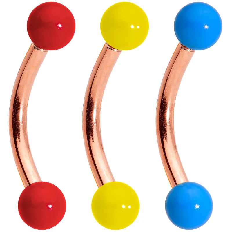 Comfortable and Beautiful Lip Rings16 Gauge 5/16 Red Yellow Glow Rose Gold Tone Curved Barbell Set of 3