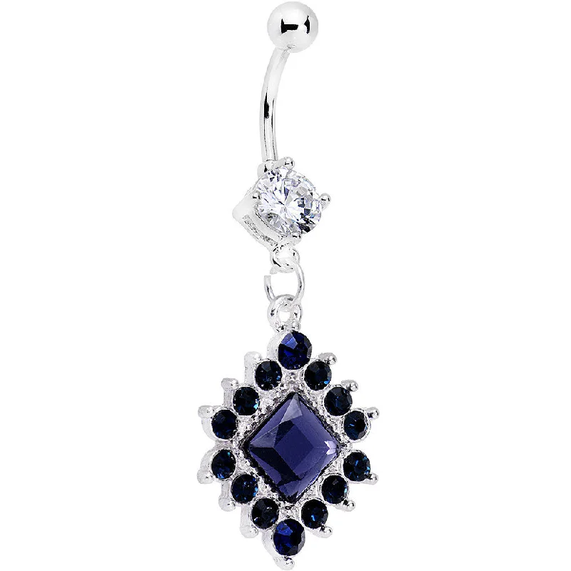 Beautiful Belly Rings with Gemstone Details -Indigo Blue Clear Gem Royal Beauty Dangle Belly Ring Beautiful Belly Rings with Gemstone Details -Indigo Blue Clear Gem Royal Beauty Dangle Belly Ring