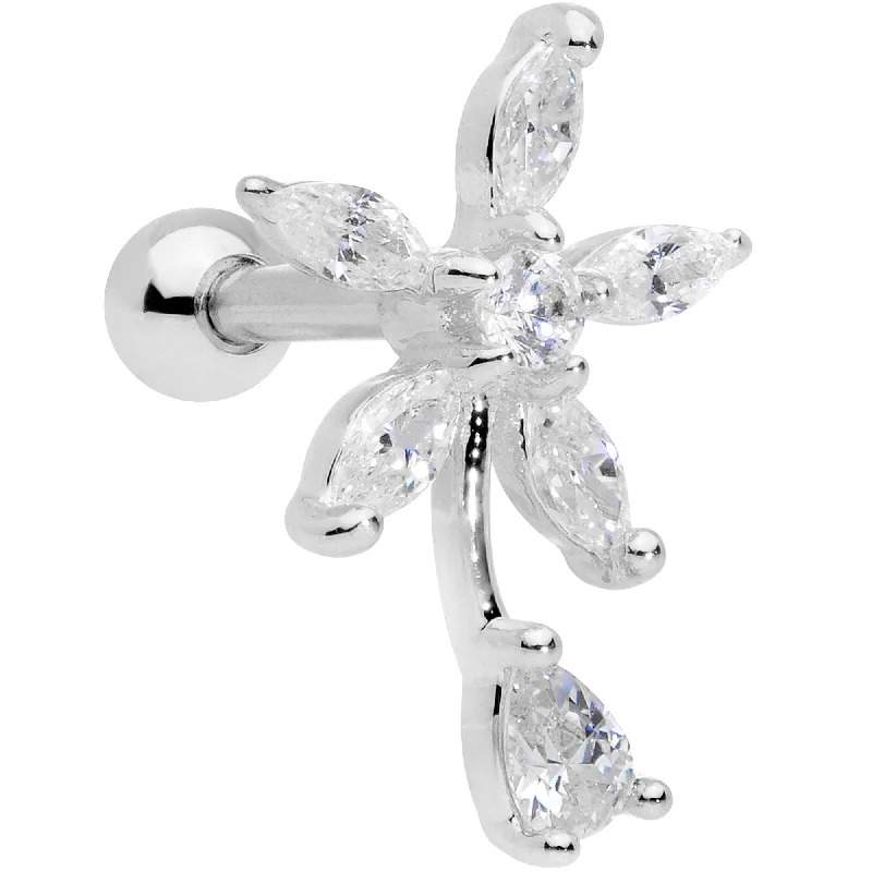 Women's Earrings – Elegant Designs for Every Personality--16 Gauge 1/4 Clear CZ Gem Flower Cartilage Tragus