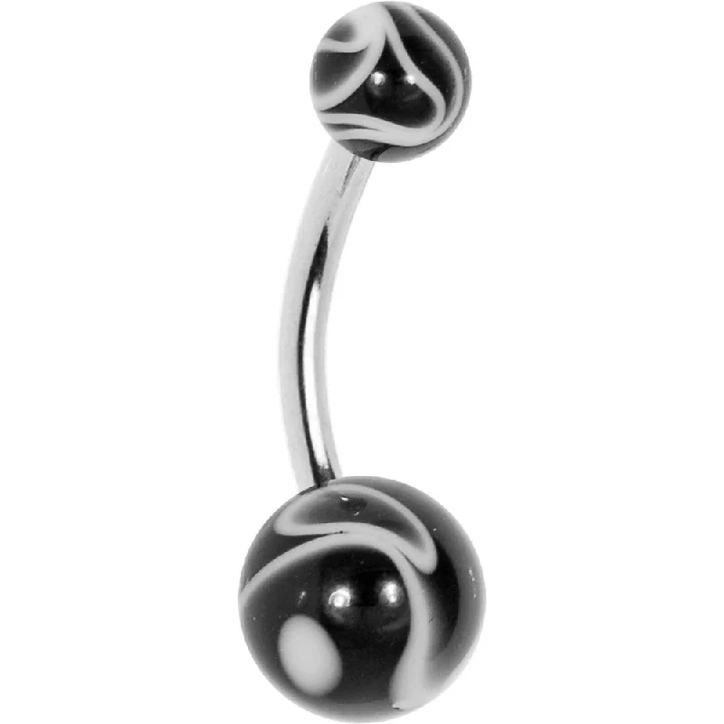 Comfortable Belly Rings for Everyday Use -Black and White Acrylic Swirl Belly Ring