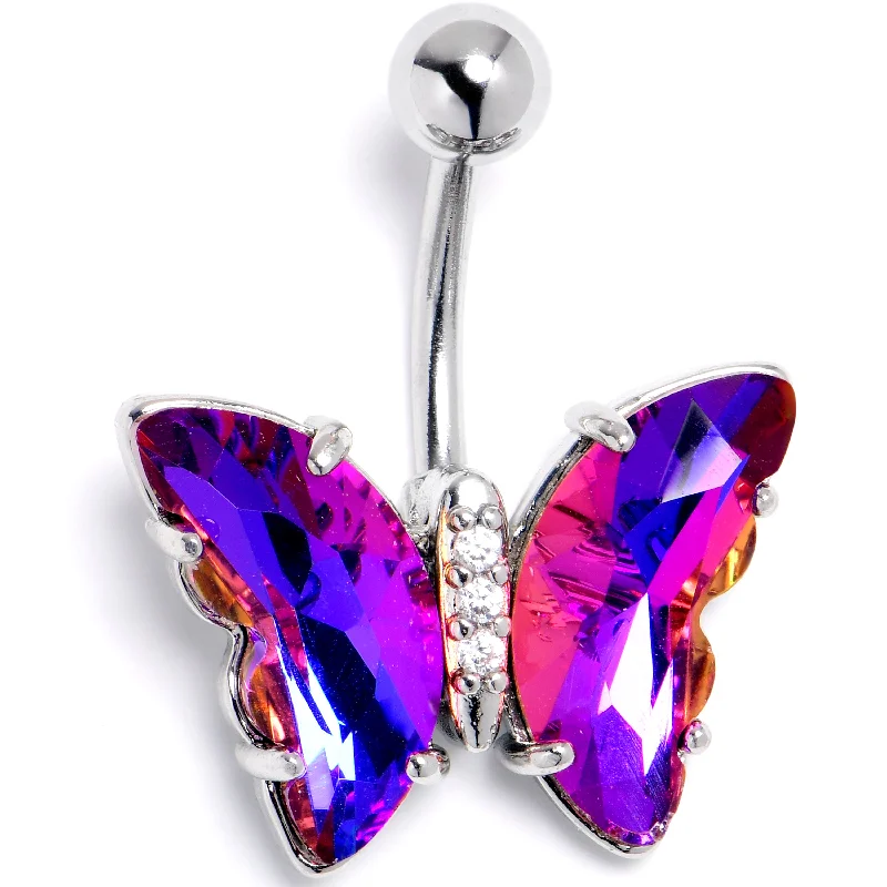 Comfortable Belly Rings for Active Fashion -Purple Clear CZ Gem Simply Colorful Butterfly Belly Ring Comfortable Belly Rings for Active Fashion -Purple Clear CZ Gem Simply Colorful Butterfly Belly Ring