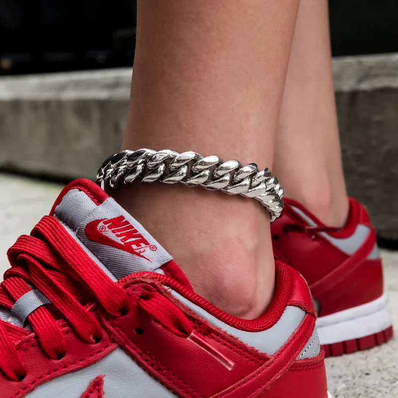 Simple and Elegant Anklets for Daily Fashion-Miami Cuban Anklet in White Gold- 15mm