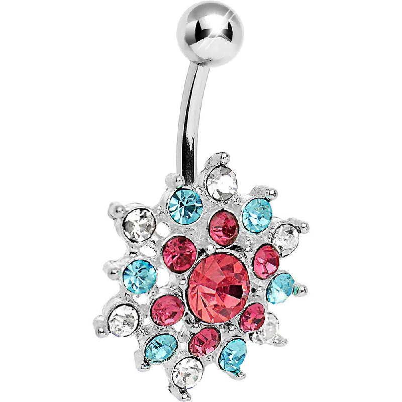 Comfortable Belly Rings for Unique Fashion -Crystalline Pink Aqua Gem Bursting Flower Belly Ring Comfortable Belly Rings for Unique Fashion -Crystalline Pink Aqua Gem Bursting Flower Belly Ring