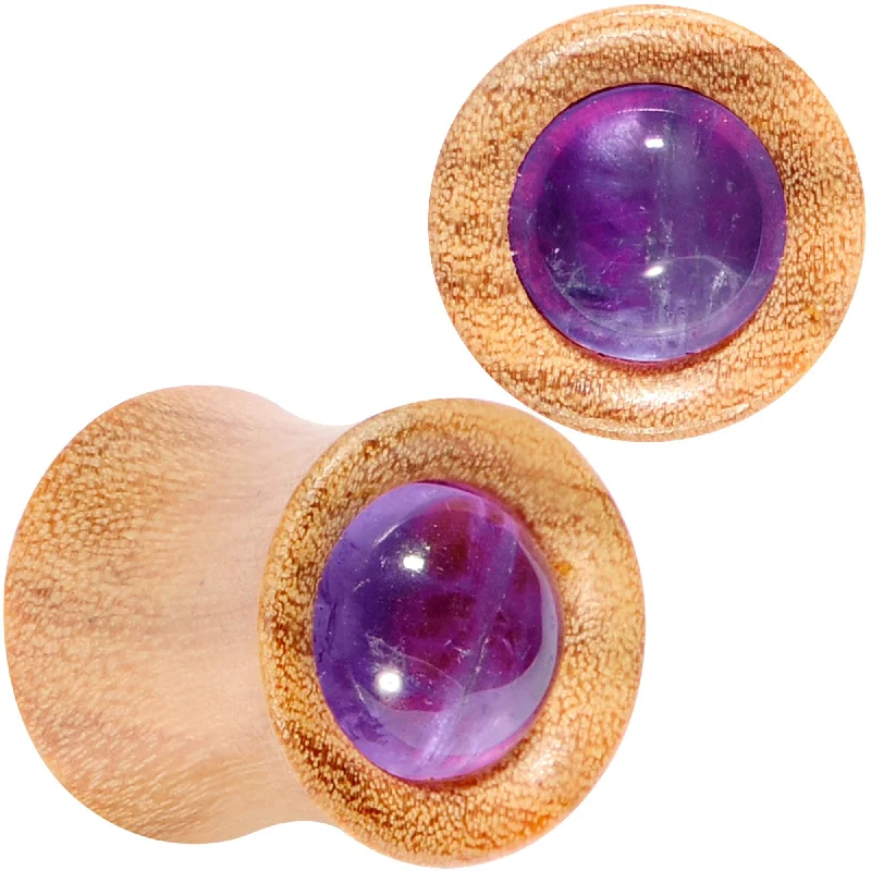 Women's Earrings – Elegant Designs for Every Personality--Purple CZ Gem Olive Wood Natural Beauty Saddle Plug Set 5mm to 25mm Women's Earrings – Elegant Designs for Every Personality--Purple CZ Gem Olive Wood Natural Beauty Saddle Plug Set 5mm to 25mm