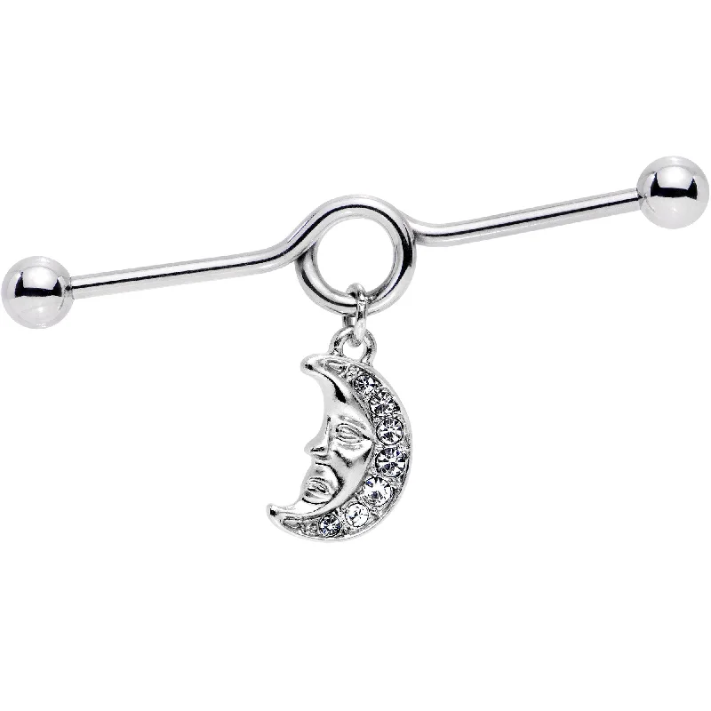 Women's Earrings – Elegant Designs for Every Personality--14 Gauge Clear Gem Moonman Dangle Industrial Barbell 38mm
