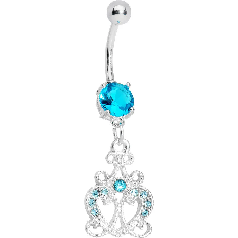Comfortable Belly Rings for Unique Fashion -Aqua Gem Princess Heart Dangle Belly Ring Comfortable Belly Rings for Unique Fashion -Aqua Gem Princess Heart Dangle Belly Ring