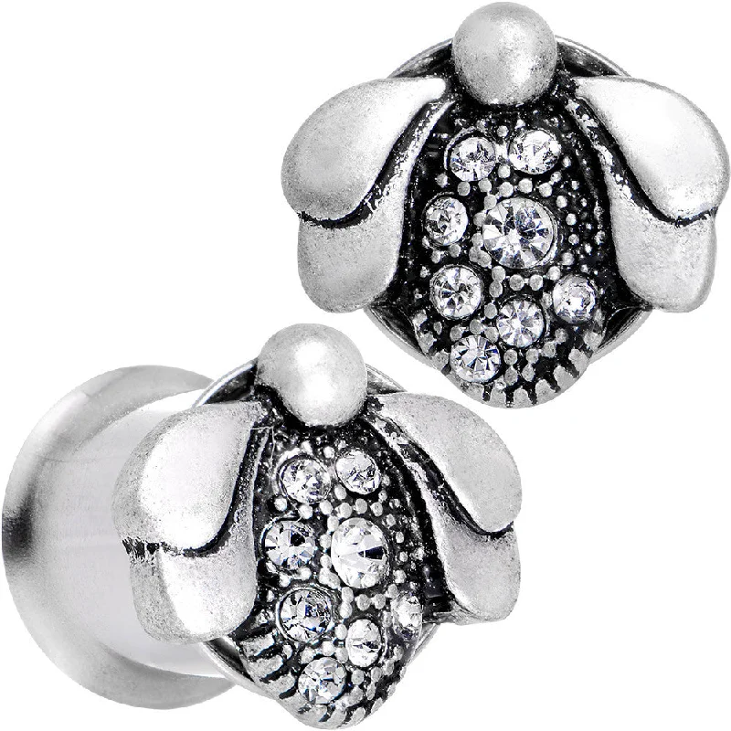 Women's Earrings – Elegant Designs for Every Personality--00 Gauge Clear Gem Steel Allow Me Ladybug Double Flare Tunnel Plug Set