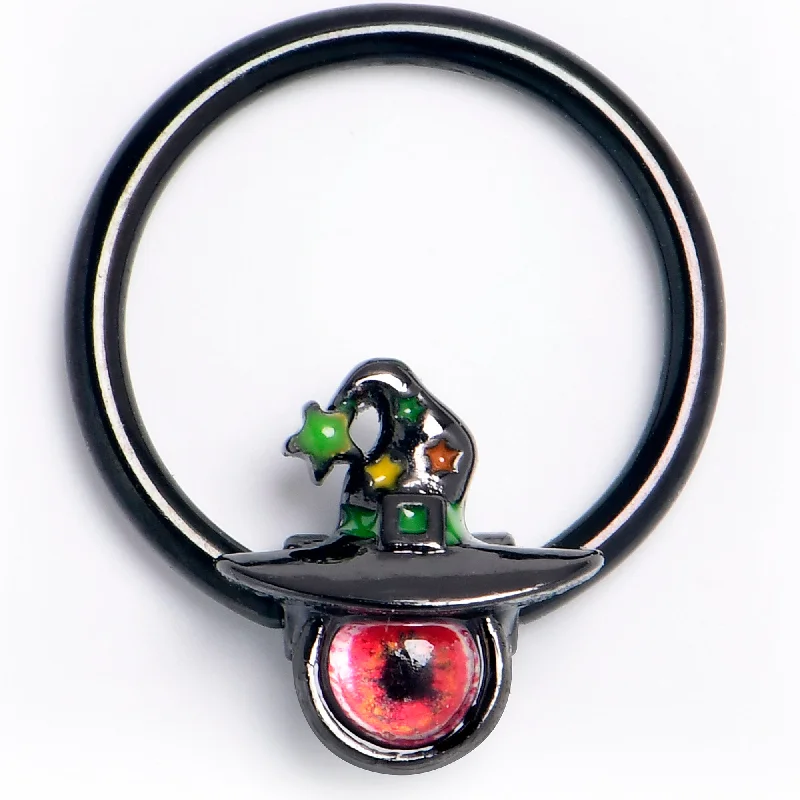 Women's Earrings – Elegant Designs for Every Personality--16 Gauge 3/8 Black Red Eye Witch Hat Captive Ring