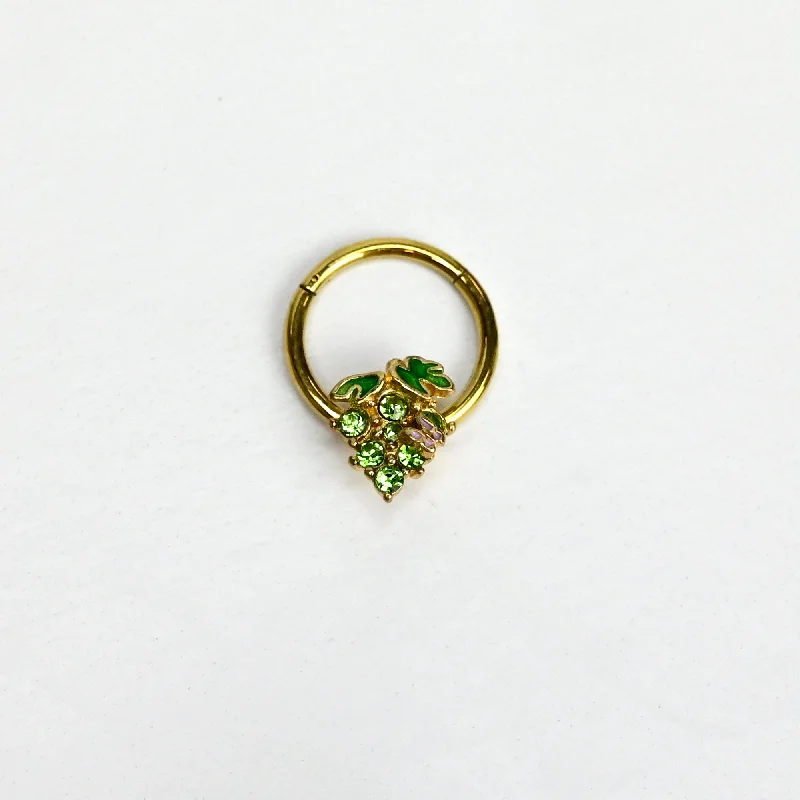 Classic Gold Nose Rings -16 Gauge 3/8 Green Gem Gold Tone Butterfly Grapes Hinged Segment Ring Classic Gold Nose Rings -16 Gauge 3/8 Green Gem Gold Tone Butterfly Grapes Hinged Segment Ring