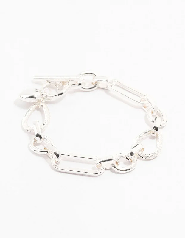 Personalized Charms for Women's Bangles-Silver Link & Hearts Bracelet