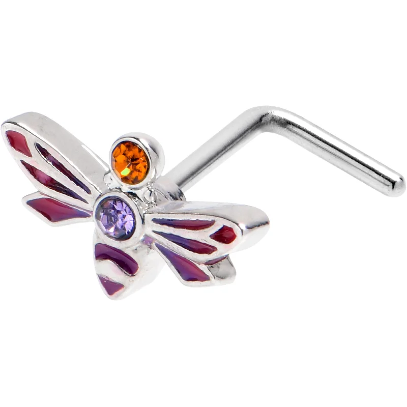 Nose Rings for Edgy Looks -20 Gauge 7mm Purple Yellow Gem Dragonfly Stripe L Shape Nose Ring Nose Rings for Edgy Looks -20 Gauge 7mm Purple Yellow Gem Dragonfly Stripe L Shape Nose Ring