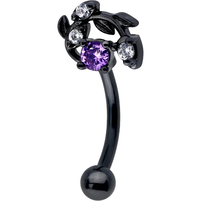 Women's Earrings – Elegant Designs for Every Personality--16 Gauge 5/16 Purple Gem Black Twining Vine Curved Eyebrow Ring Women's Earrings – Elegant Designs for Every Personality--16 Gauge 5/16 Purple Gem Black Twining Vine Curved Eyebrow Ring