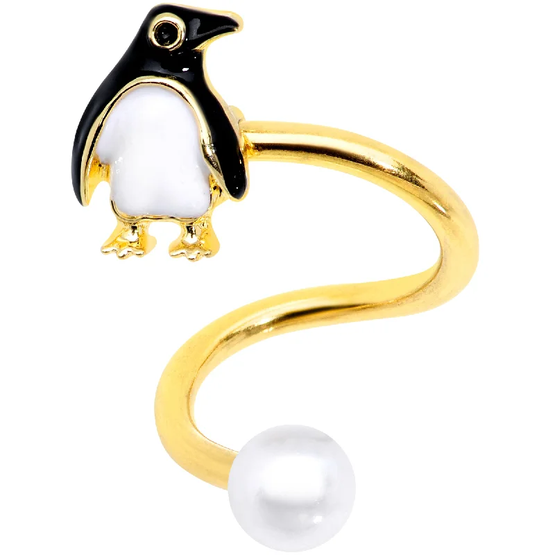 Elegant Belly Rings with Beautiful Accents -Gold Tone Winter Penguin Christmas Spiral Twister Belly Ring