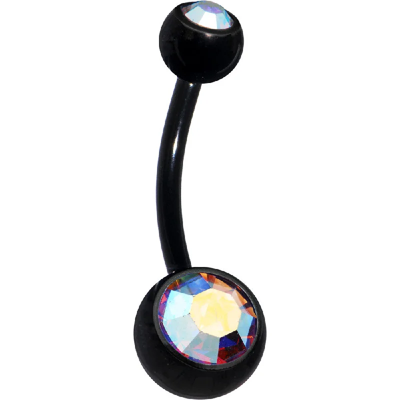 Designer Belly Rings for Unique Style -Black Aurora Double Gem Anodized Titanium Belly Ring Designer Belly Rings for Unique Style -Black Aurora Double Gem Anodized Titanium Belly Ring