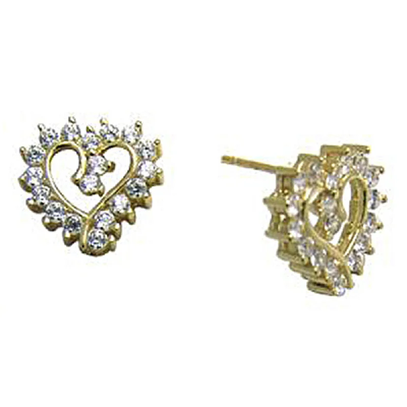 Women's Earrings – Elegant Designs for Every Personality--14kt Yellow Gold CZ Hollow Heart Stud Earrings 10mm