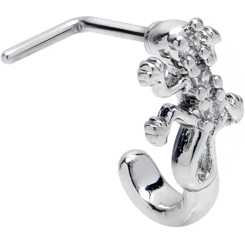 Nose Rings with Artistic Motifs -20 Gauge 7mm Clear CZ Gem Love Lizard Faux Hoop L Shape Nose Ring Nose Rings with Artistic Motifs -20 Gauge 7mm Clear CZ Gem Love Lizard Faux Hoop L Shape Nose Ring