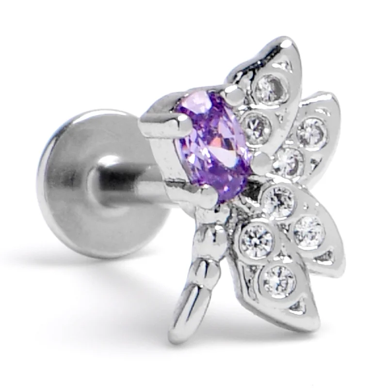 Women's Earrings – Elegant Designs for Every Personality--16 Gauge 1/4 Purple Gem Divine Dragonfly Labret Women's Earrings – Elegant Designs for Every Personality--16 Gauge 1/4 Purple Gem Divine Dragonfly Labret