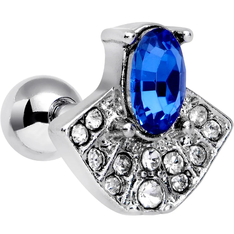 Women's Earrings – Elegant Designs for Every Personality--16 Gauge 1/4 Clear Blue Gem Art Deco Fan Cartilage Tragus Earring