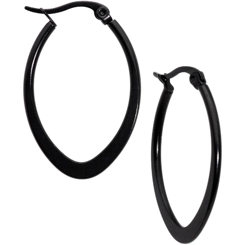 Women's Earrings – Elegant Designs for Every Personality--30mm Black Tone PVD Stainless Steel Oval Hoop Earrings