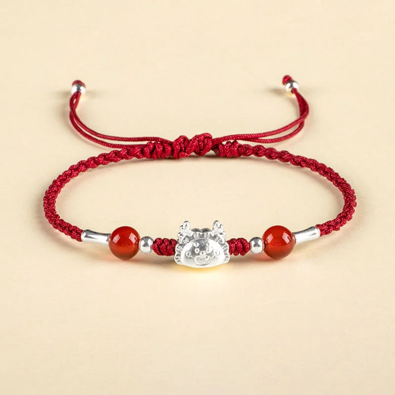 Handcrafted Bracelets for Men with Unique Designs-Buddha Stones 999 Sterling Silver Year of the Dragon Fu Character Dumpling Red Agate Luck Handcrafted Bracelet Handcrafted Bracelets for Men with Unique Designs-Buddha Stones 999 Sterling Silver Year of the Dragon Fu Character Dumpling Red Agate Luck Handcrafted Bracelet