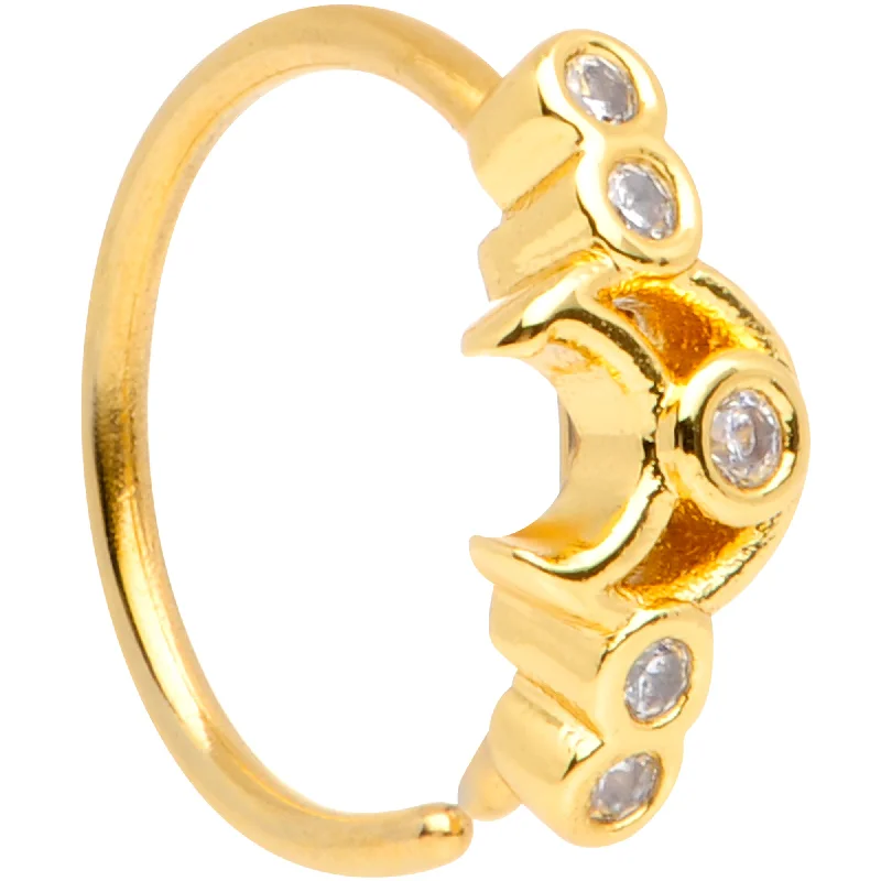 Nose Rings with Filigree Designs -20 Gauge 5/16 Clear CZ Gem Gold Tone Crescent Moon Nose Hoop Nose Rings with Filigree Designs -20 Gauge 5/16 Clear CZ Gem Gold Tone Crescent Moon Nose Hoop