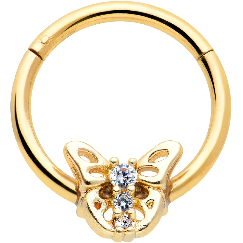Diamond Nose Rings -16 Gauge 3/8 Clear CZ Gem Gold Tone Open Butterfly Hinged Segment Ring Diamond Nose Rings -16 Gauge 3/8 Clear CZ Gem Gold Tone Open Butterfly Hinged Segment Ring