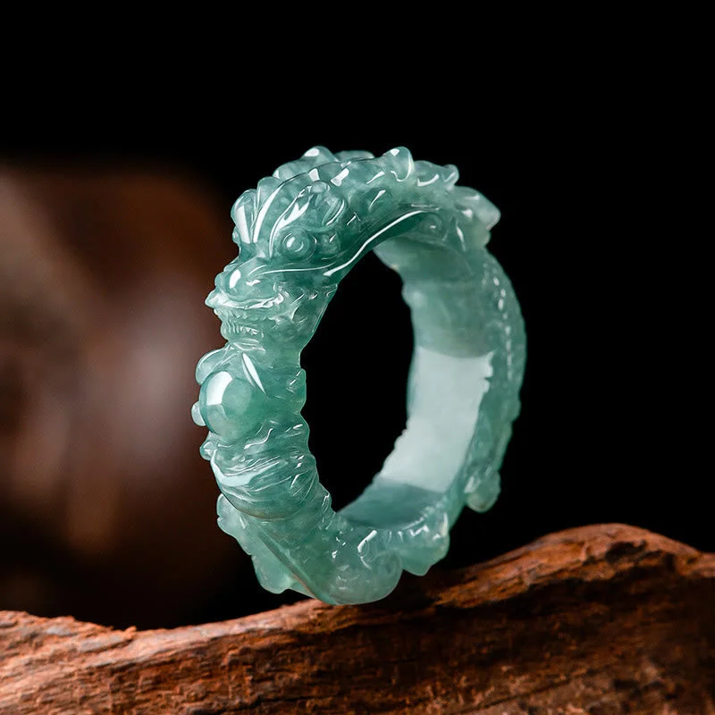 Chic Women's Rings for Fashion-Forward Looks-Buddha Stones Natural Jade Dragon Success Ring Chic Women's Rings for Fashion-Forward Looks-Buddha Stones Natural Jade Dragon Success Ring