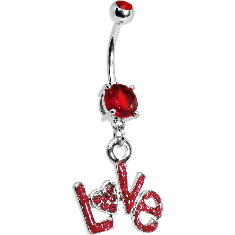 Comfortable Belly Rings for Casual Wear -Ruby Red Gem Love Belly Ring