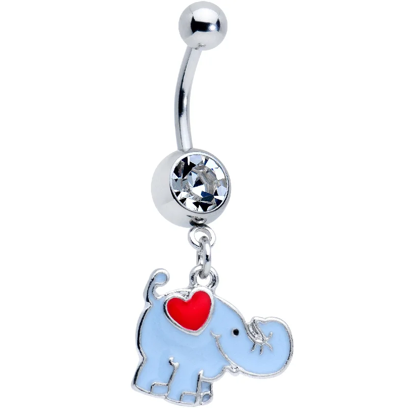 Trendy Belly Rings for Statement Looks -Clear Gem Red Heart Cartoon Elephant Belly Ring Trendy Belly Rings for Statement Looks -Clear Gem Red Heart Cartoon Elephant Belly Ring