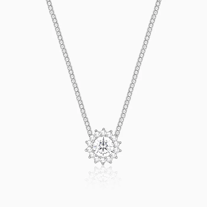 Shop Classic Women's Necklaces & Pendants with a Modern Twist-Silver Solitaire Floral Necklace Shop Classic Women's Necklaces & Pendants with a Modern Twist-Silver Solitaire Floral Necklace