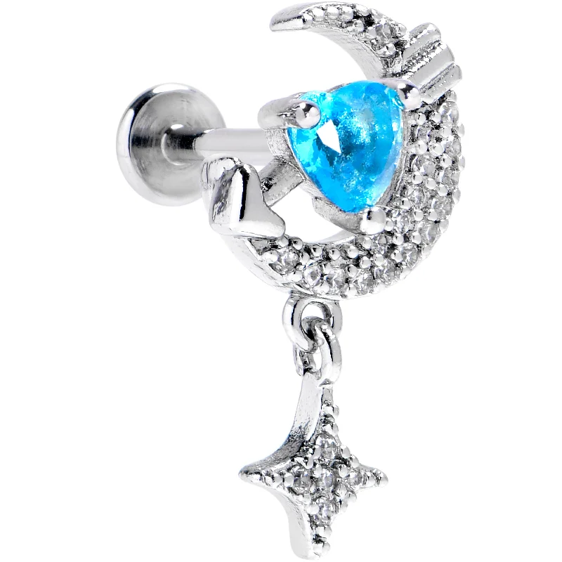 Lip Rings with Minimalist Appeal16 Gauge Blue CZ Gem Moon Lover Internally Threaded Labret Monroe Tragus