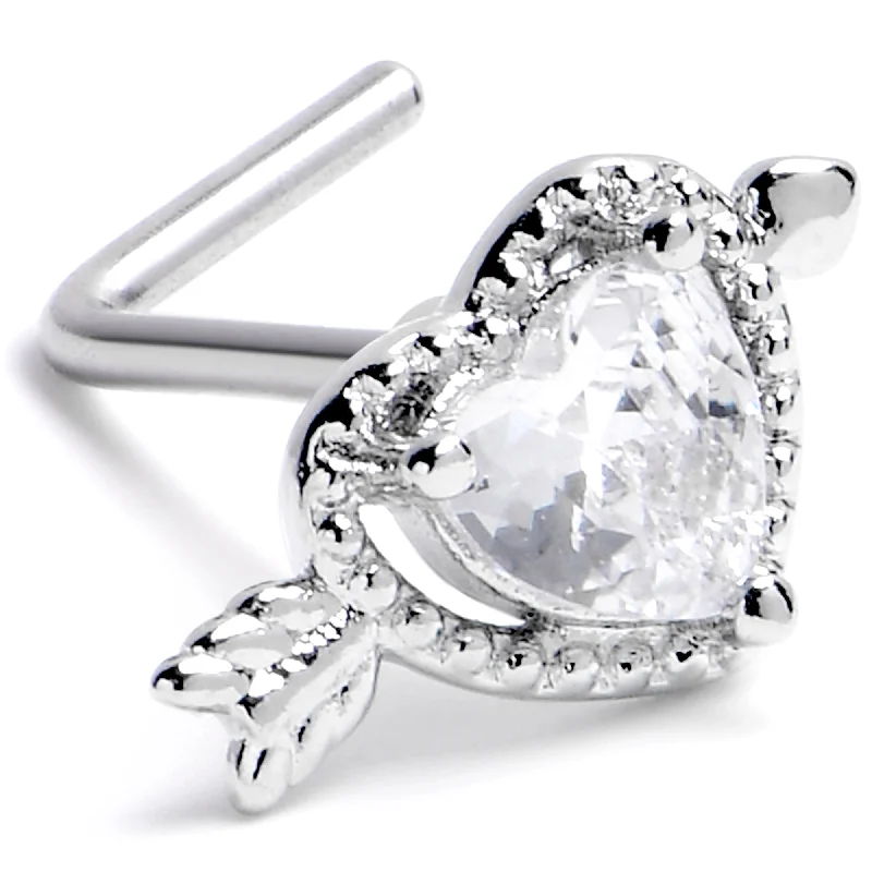 Gold Nose Rings with Subtle Designs -20 Gauge 1/4 Clear CZ Gem Fusion of Love L Shape Nose Ring Gold Nose Rings with Subtle Designs -20 Gauge 1/4 Clear CZ Gem Fusion of Love L Shape Nose Ring